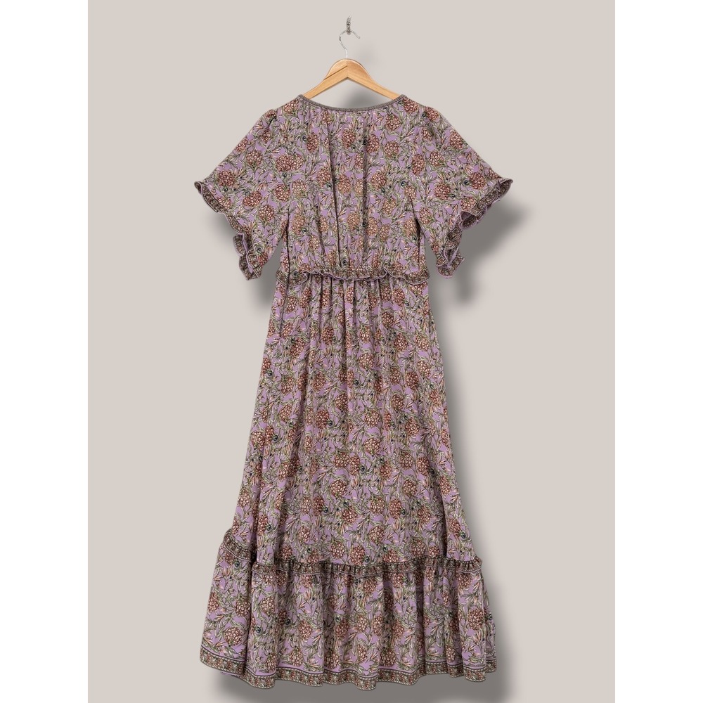 Max Studio London Floral V-Neck Midi Dress Purple Ruffle Flutter Sleeve M - Picture 3 of 3
